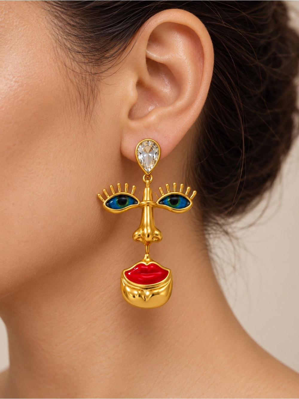 Gold Abstract Face Drop Earrings
